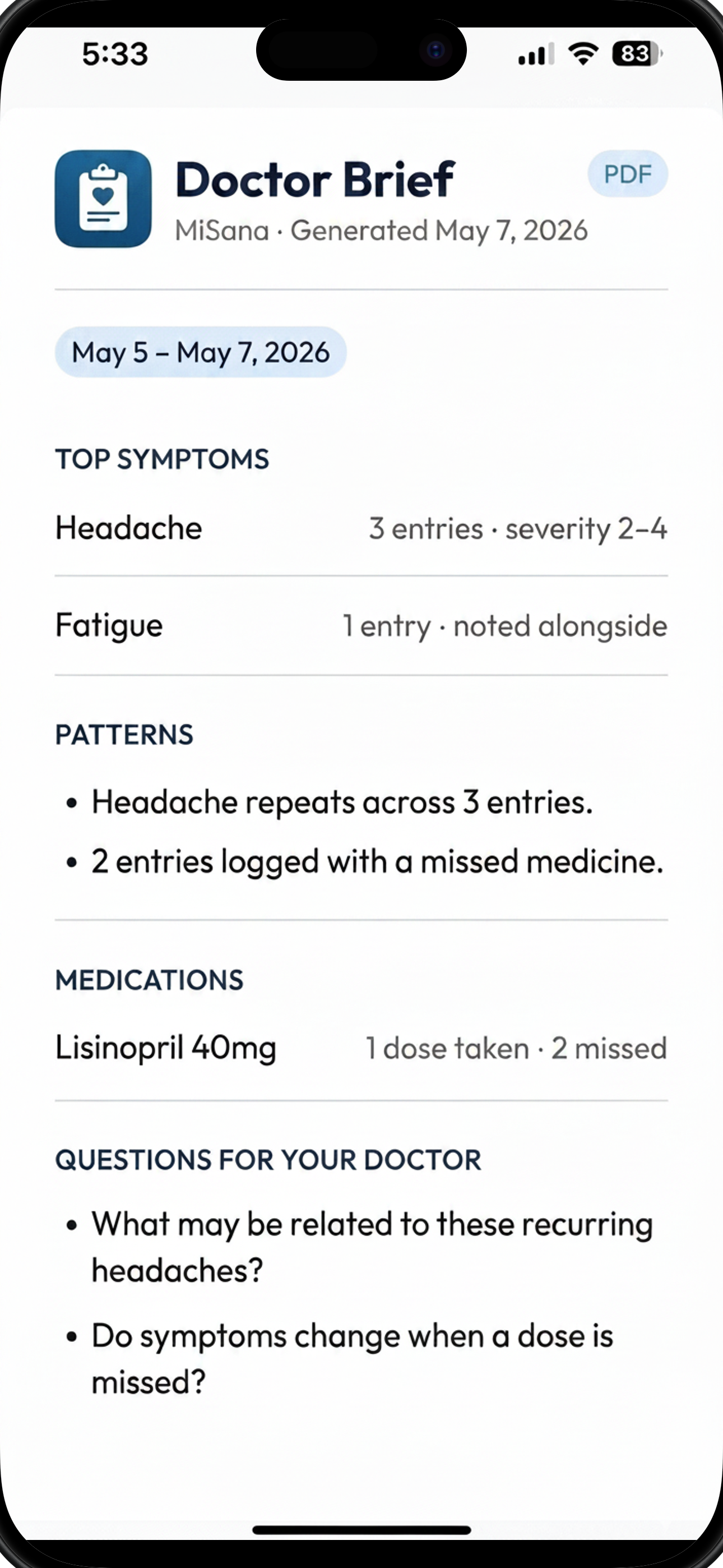 MiSana Doctor Brief — exported one-page summary